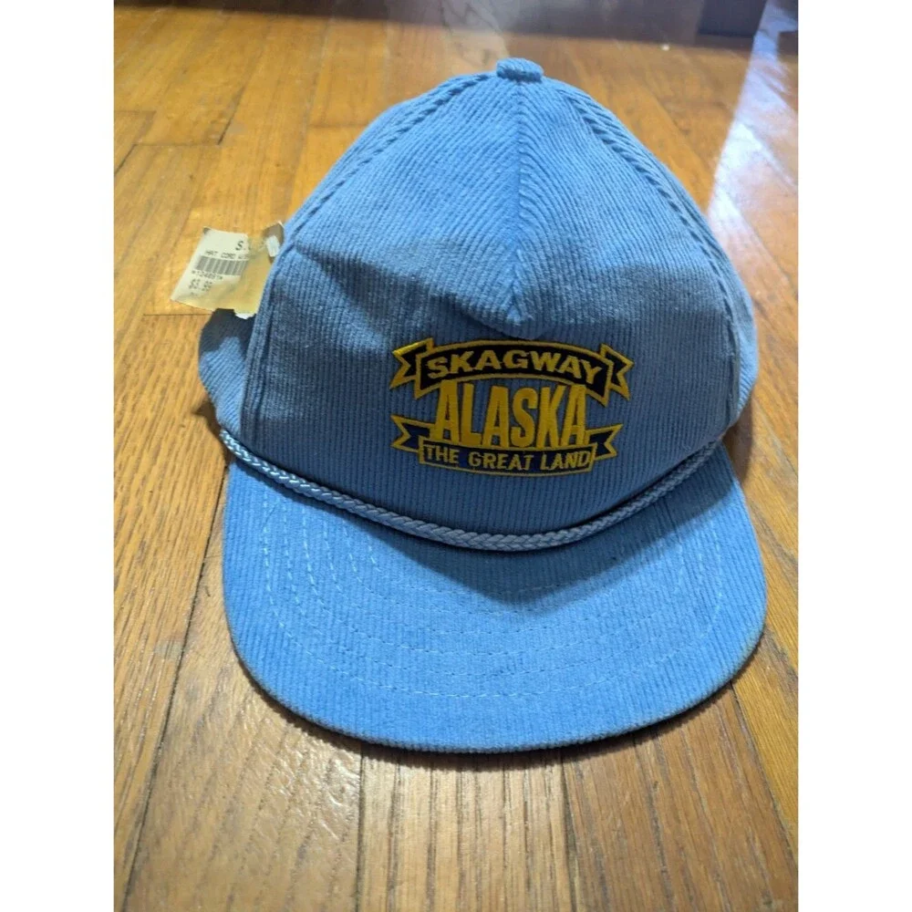 Vintage Alaska The Great Land Corduroy Trucker Light Blue Hat Cap Adjustable